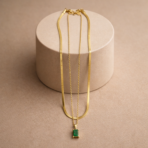 Emerald Drop Layered Necklace