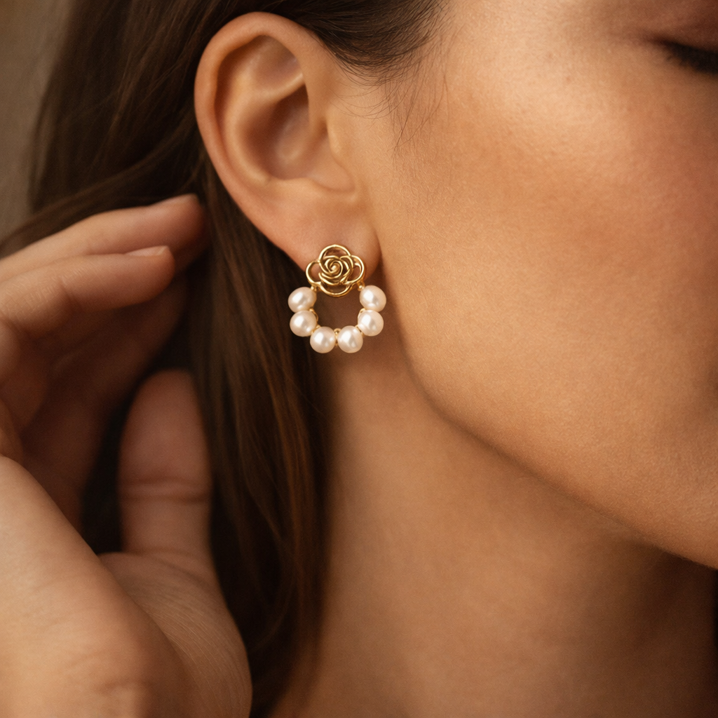 Pearl Flower Stud Earrings