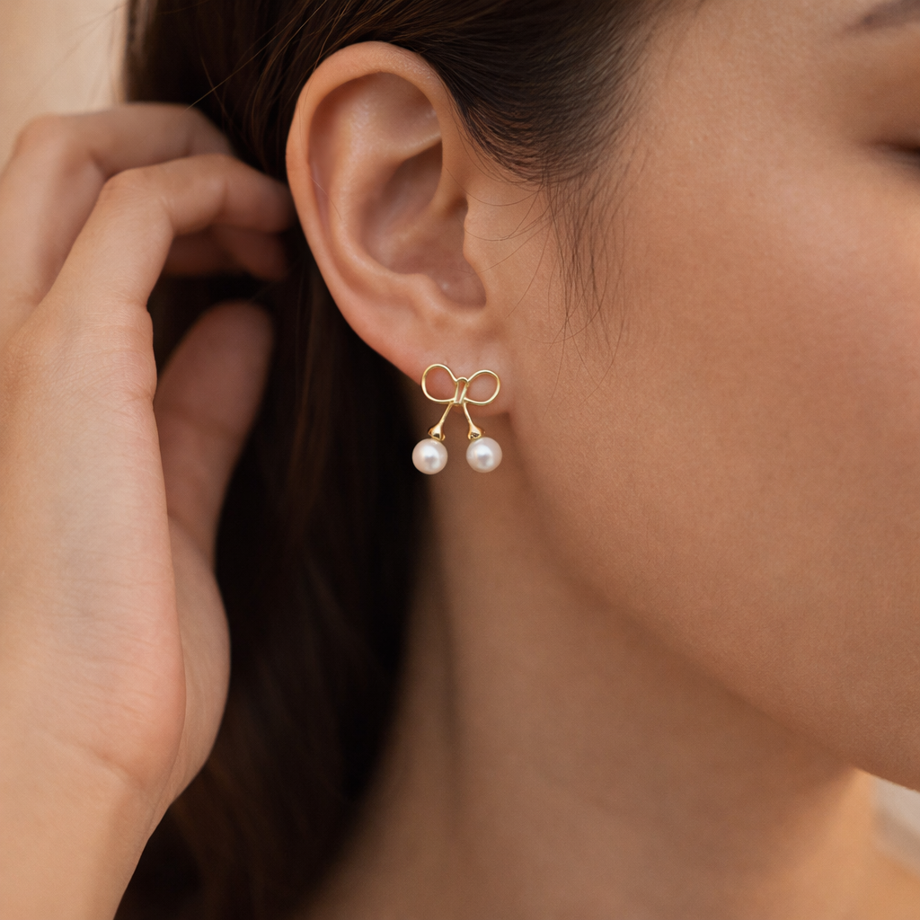 Elegant Pearl Bow Studs