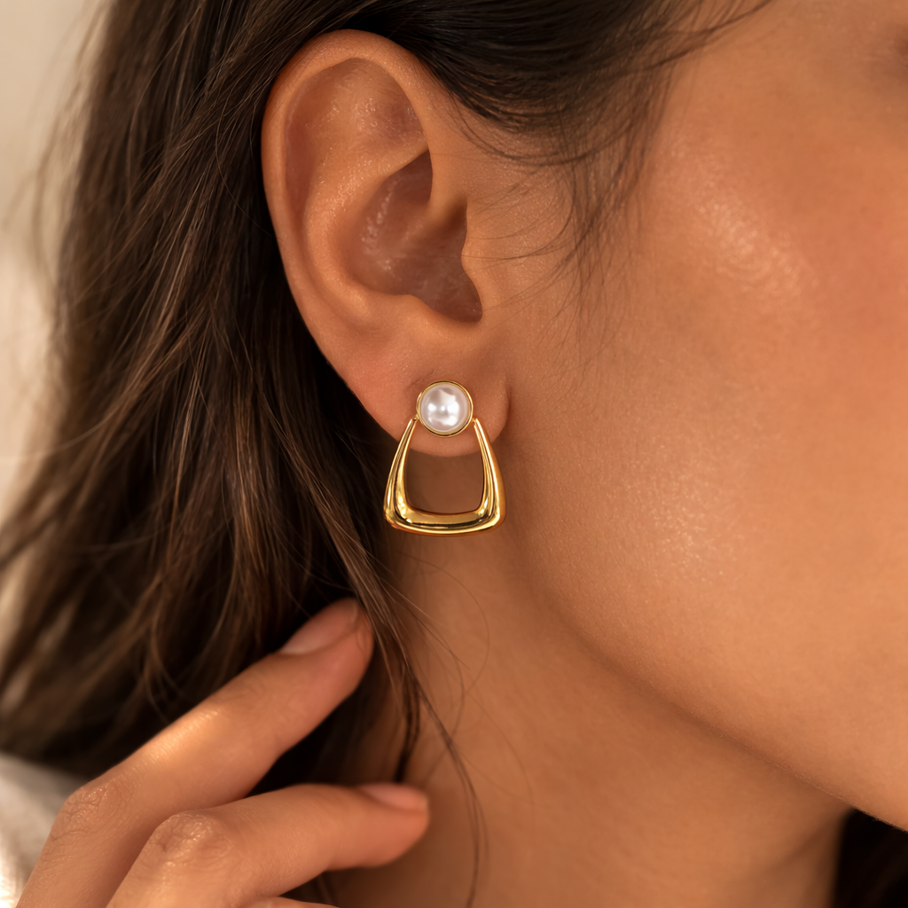 Golden Pearl Drop Earrings