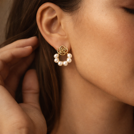Pearl Flower Stud Earrings