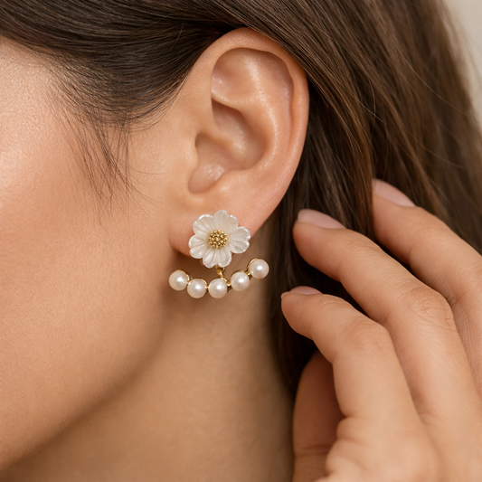 Daisy Pearl Drop Earrings