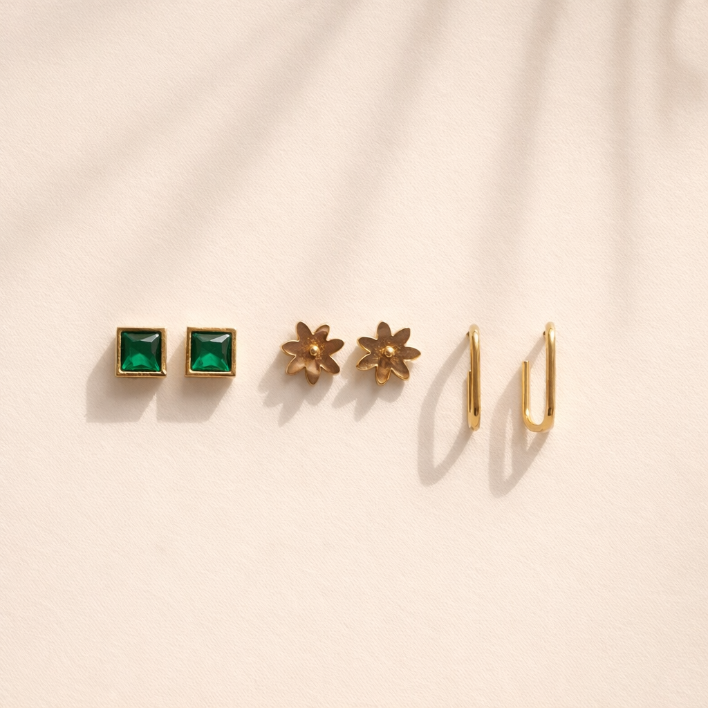 Emerald Bloom Earring Trio Set