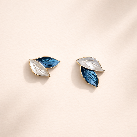 Blue Leaf Stud Earrings