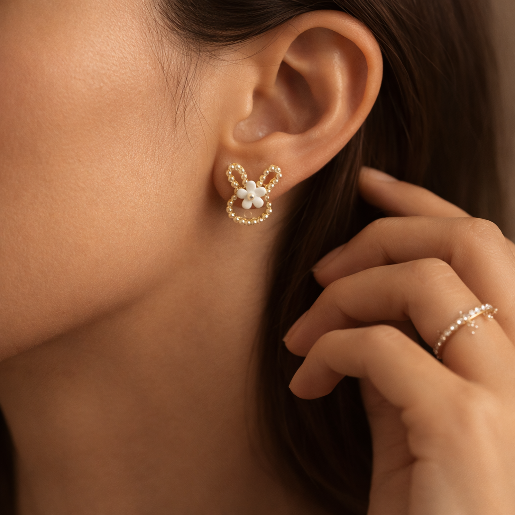 Cute Bunny Pearl Studs