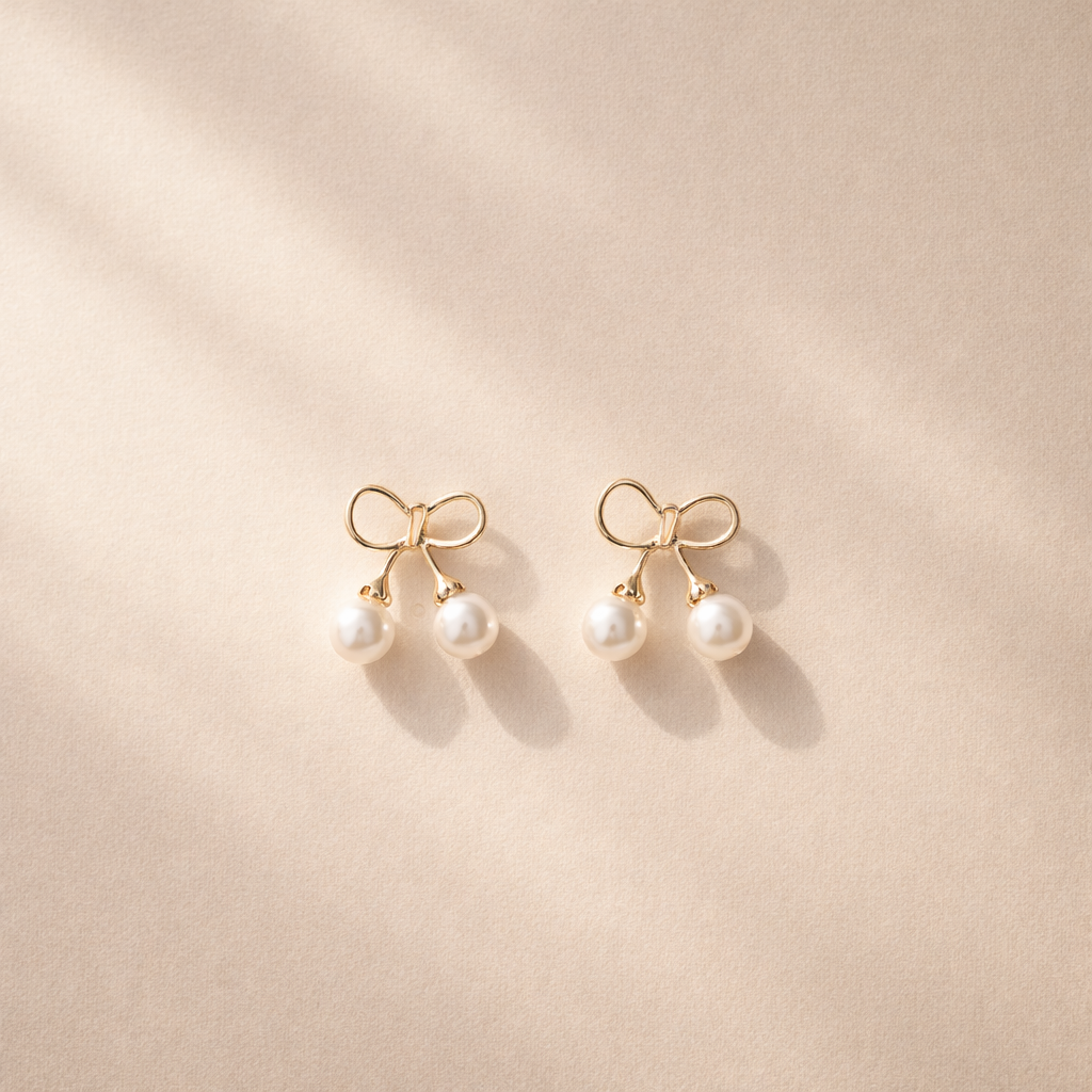 Elegant Pearl Bow Studs