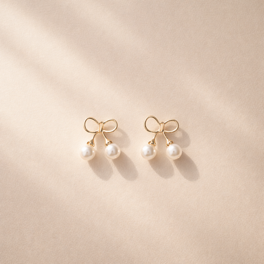 Elegant Pearl Bow Earrings